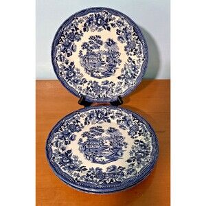 Tonquin Queens Blue Willow Dinnerplates 10" Made in England Set of 4